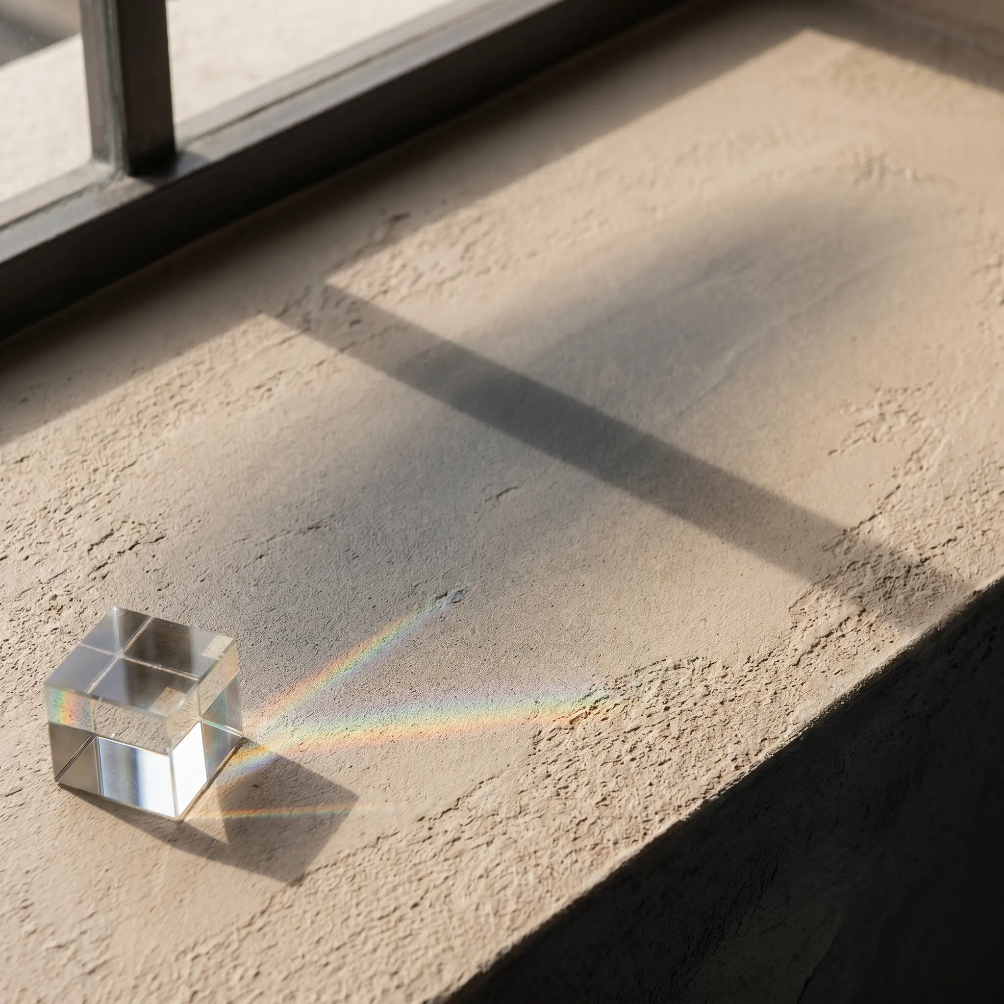 A soft shadow gradient crossing a mineral wall with a small prism